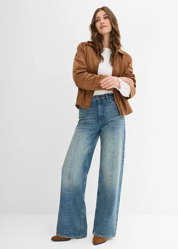 Jean droit et loose, taille haute, peu extensible, bonprix