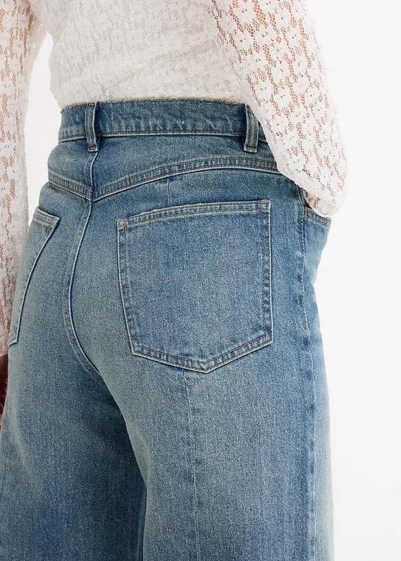 Jean droit et loose, taille haute, peu extensible, bonprix