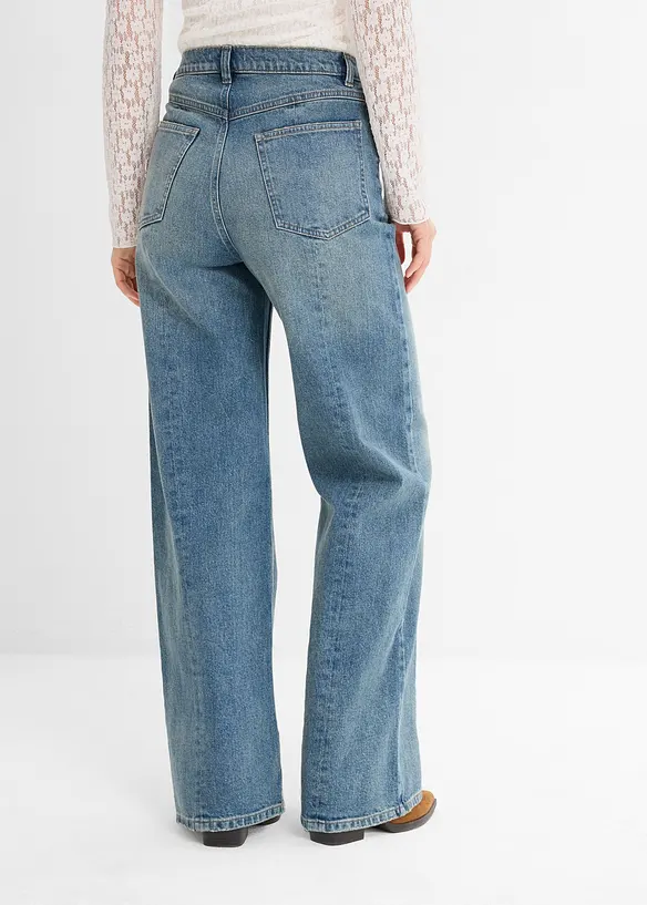 Jean droit et loose, taille haute, peu extensible, bonprix