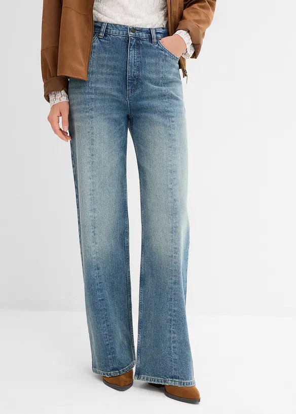 Jean droit et loose, taille haute, peu extensible, bonprix