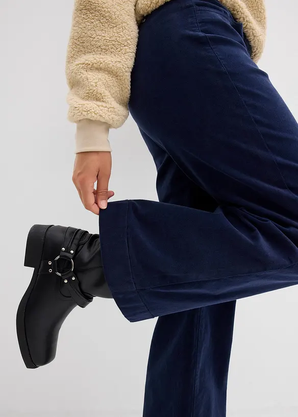 Pantalon large en velours côtelé, taille haute, bonprix