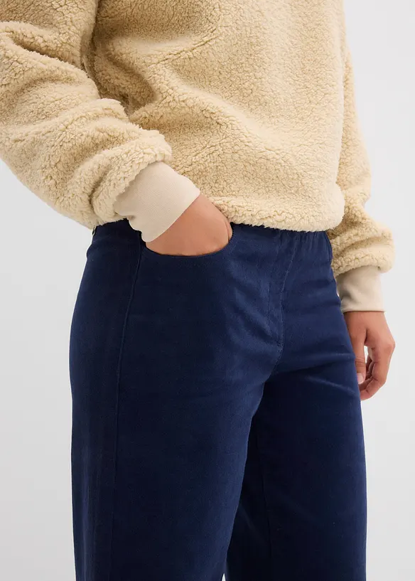 Pantalon large en velours côtelé, taille haute, bonprix