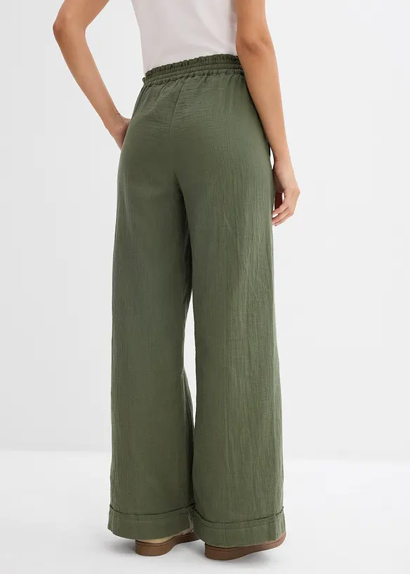 Pantalon taille élastiquée en légère gaze de coton, bonprix