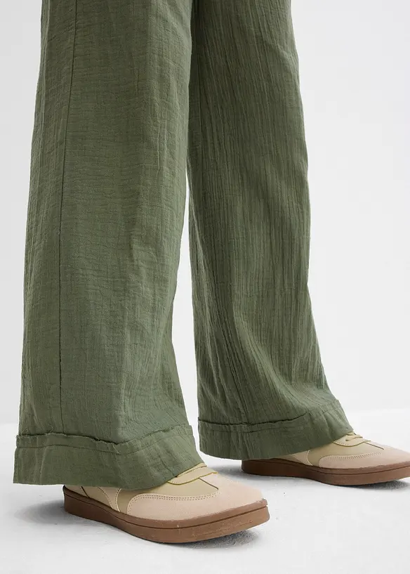 Pantalon taille élastiquée en légère gaze de coton, bonprix