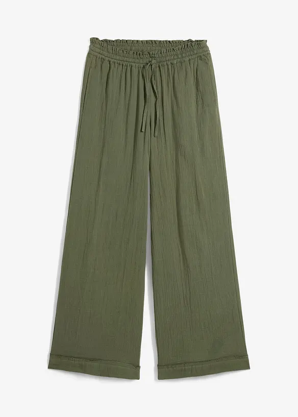 Pantalon taille élastiquée en légère gaze de coton, bonprix
