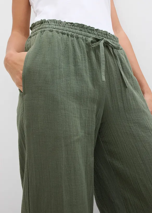 Pantalon taille élastiquée en légère gaze de coton, bonprix