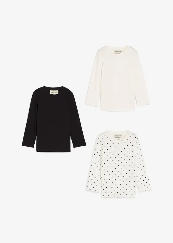 Lot de 3 T-shirts manches longues 100% coton, bonprix