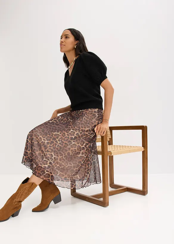 Jupe midi en mesh doux, bonprix