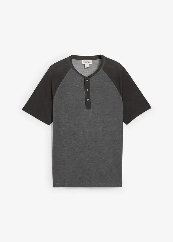 T-shirt délavé col tunisien 100% coton, bonprix