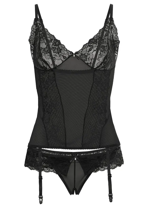 Top porte-jarretelles + string ouvert (ens. 2 pces), bonprix