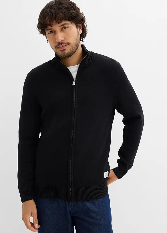 Gilet en maille de coton recyclé majoritaire, col montant, bonprix