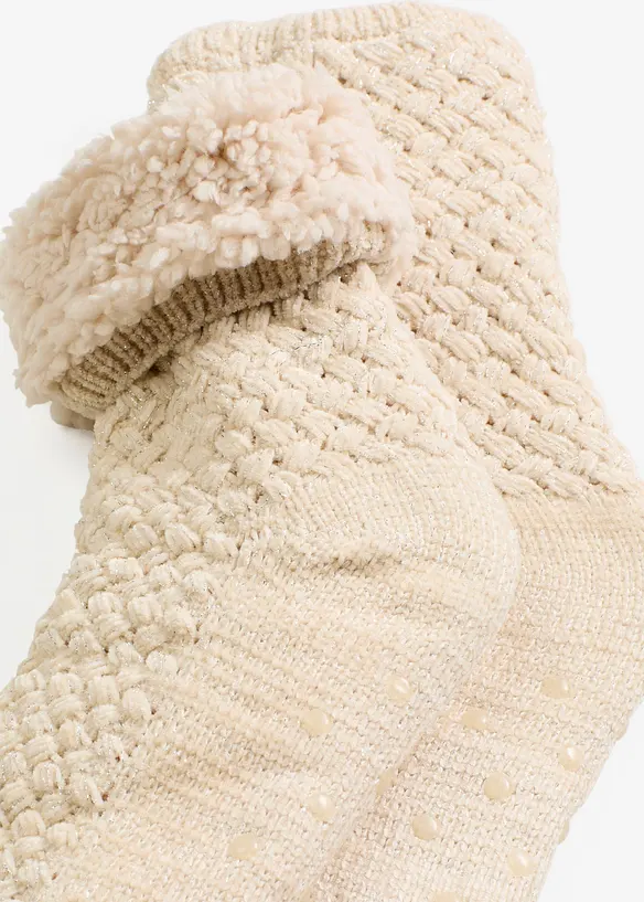 Chaussettes douillettes avec fil lurex, doublure sherpa et semelle antiglisse, bonprix