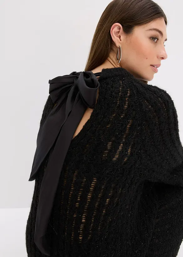 Mini-Strickkleid mit Satin-Schleife und Pailletten, bonprix