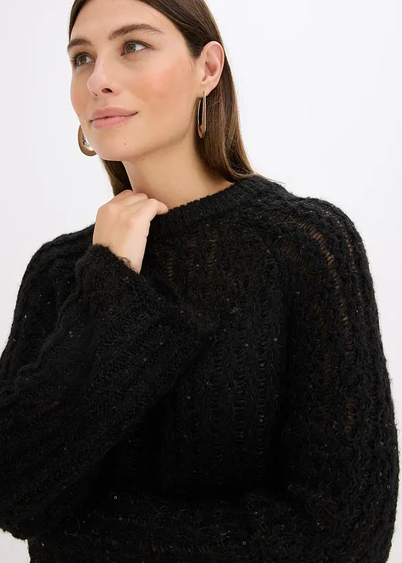 Mini-Strickkleid mit Satin-Schleife und Pailletten, bonprix