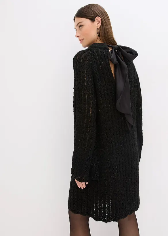 Mini-Strickkleid mit Satin-Schleife und Pailletten, bonprix