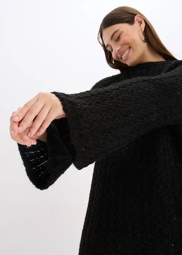 Mini-Strickkleid mit Satin-Schleife und Pailletten, bonprix