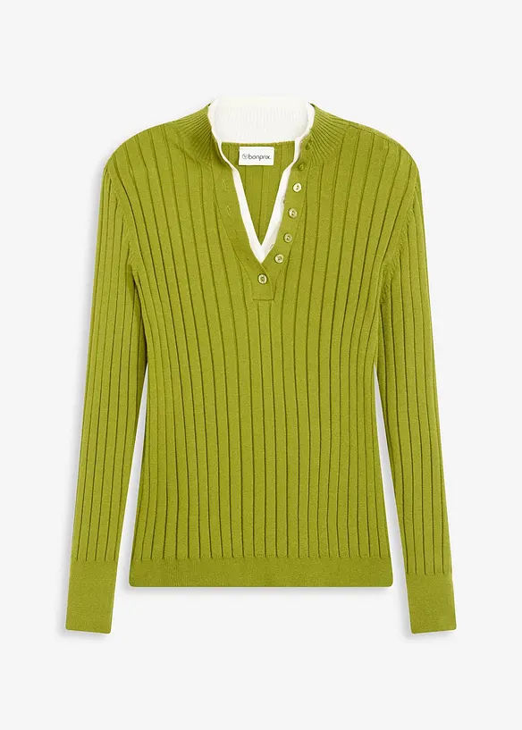 Gerippter Feinstrickpullover mit Viskose in 2 in 1 Optik, bonprix