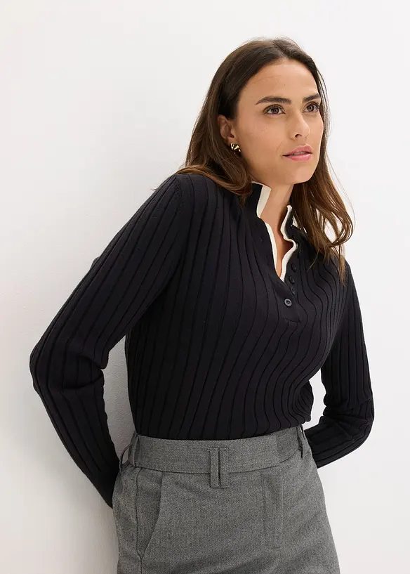 Gerippter Feinstrickpullover mit Viskose in 2 in 1 Optik, bonprix