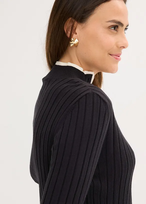 Gerippter Feinstrickpullover mit Viskose in 2 in 1 Optik, bonprix