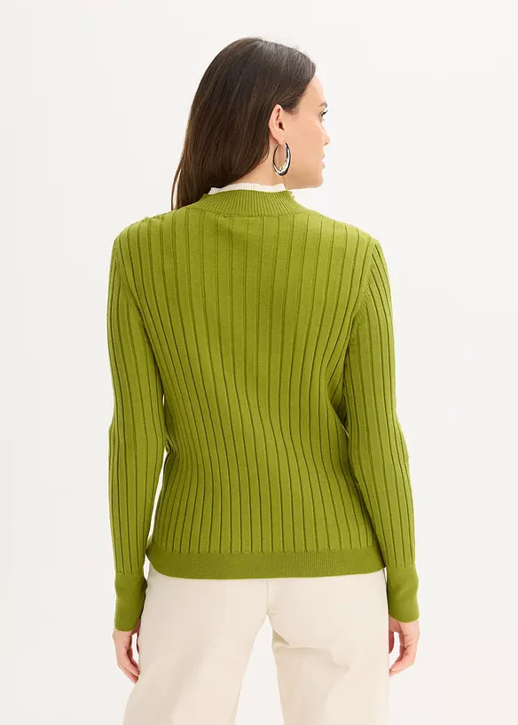 Gerippter Feinstrickpullover mit Viskose in 2 in 1 Optik, bonprix