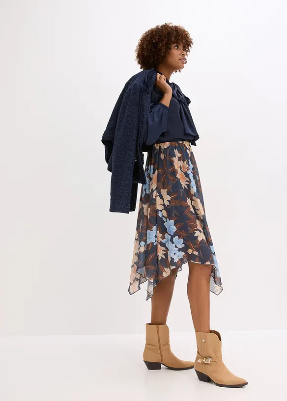 Chiffon-Midirock mit asymmetrischem Saum, bonprix
