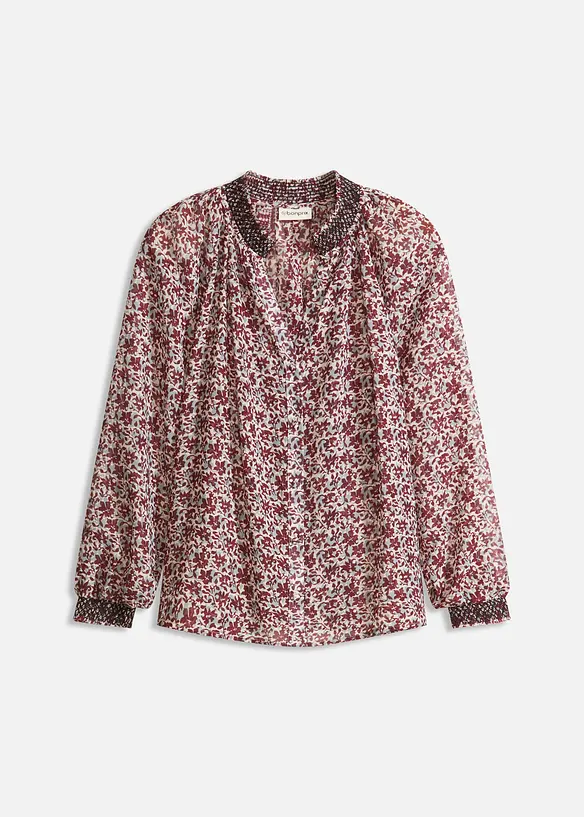 Gemusterte Chiffon-Bluse mit Stickerei, bonprix