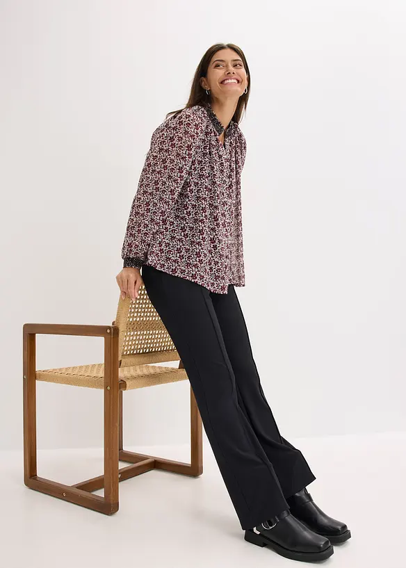 Gemusterte Chiffon-Bluse mit Stickerei, bonprix