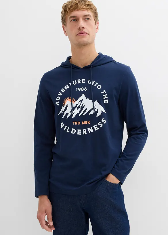 T-shirt manches longues à capuche 100% coton, bonprix