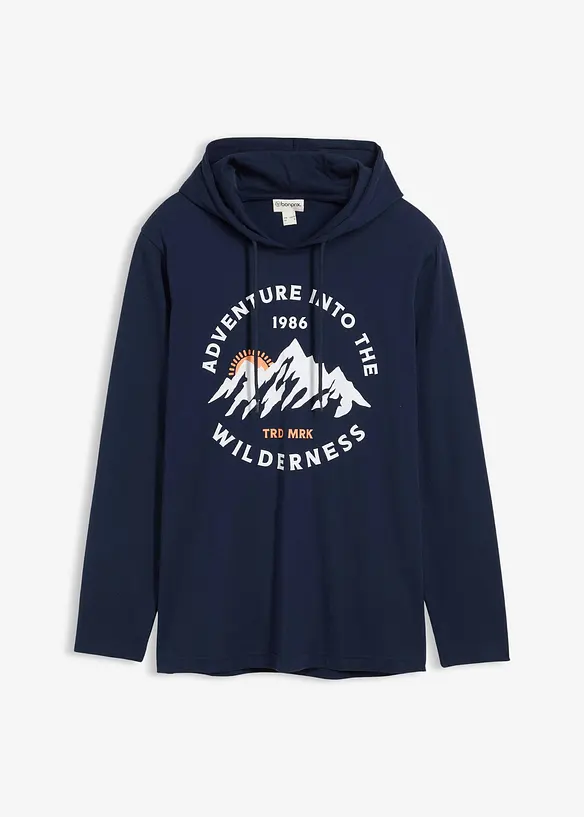 T-shirt manches longues à capuche 100% coton, bonprix