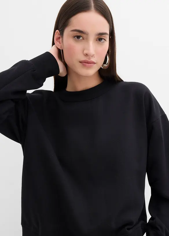 Sweat-shirt en coton à large col côtelé, bonprix