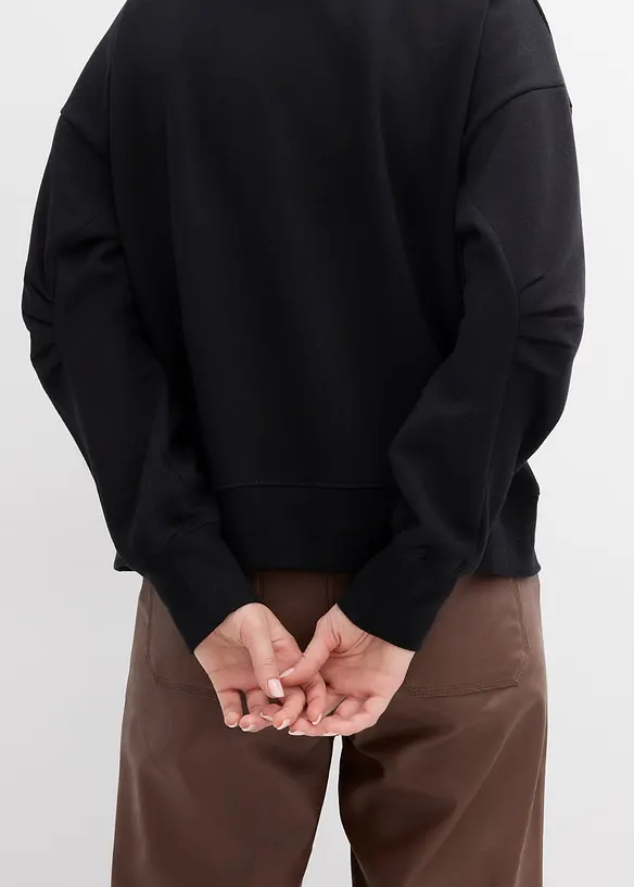 Sweat-shirt en coton à large col côtelé, bonprix