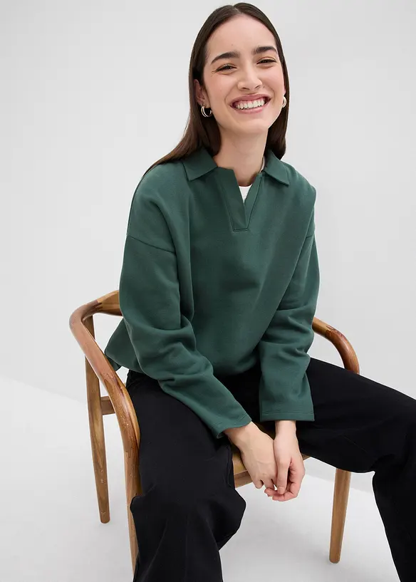 Sweatshirt mit gestricktem Polokragen aus Bio-Baumwolle, bonprix