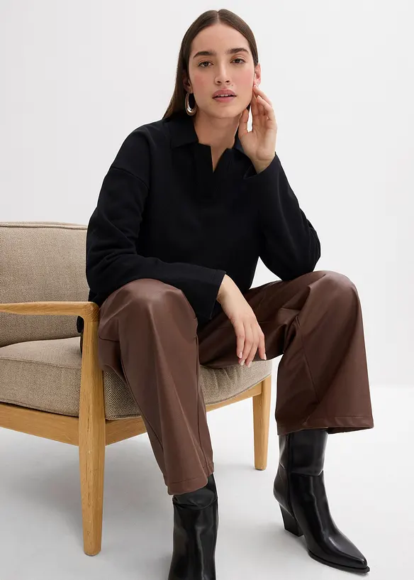Sweatshirt mit gestricktem Polokragen aus Bio-Baumwolle, bonprix