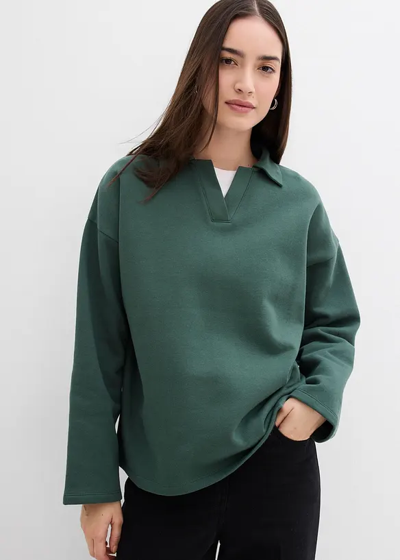 Sweatshirt mit gestricktem Polokragen aus Bio-Baumwolle, bonprix