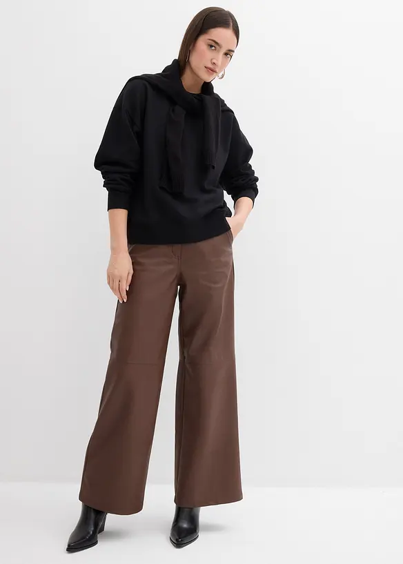 Sweat-shirt en coton à large col côtelé, bonprix