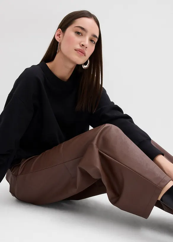 Sweat-shirt en coton à large col côtelé, bonprix