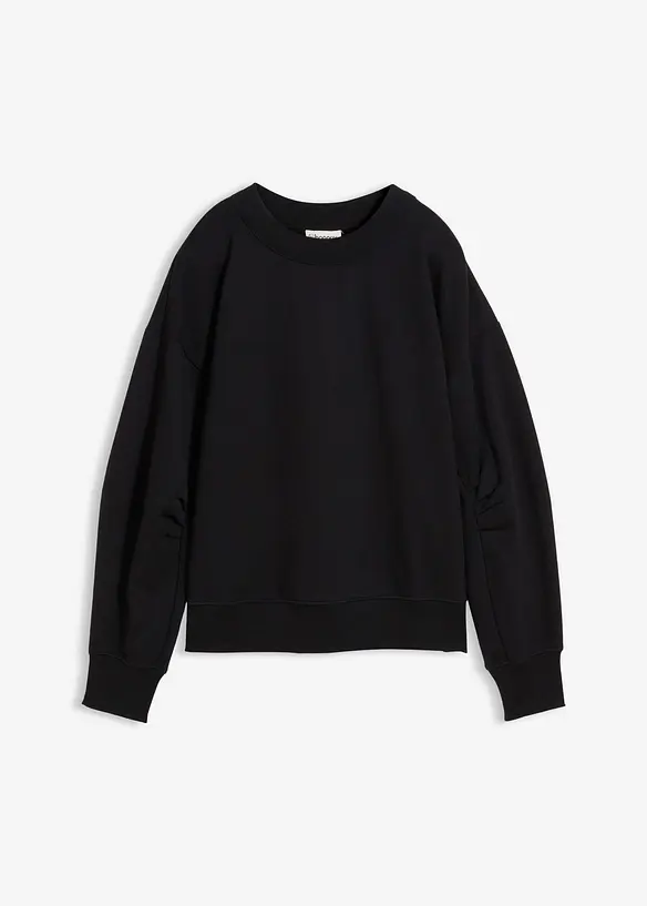 Sweat-shirt en coton à large col côtelé, bonprix