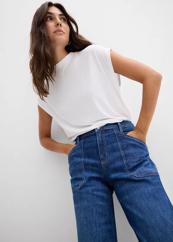Wide-Leg-Jeans Mid Waist mit aufgesetzten Taschen, bonprix