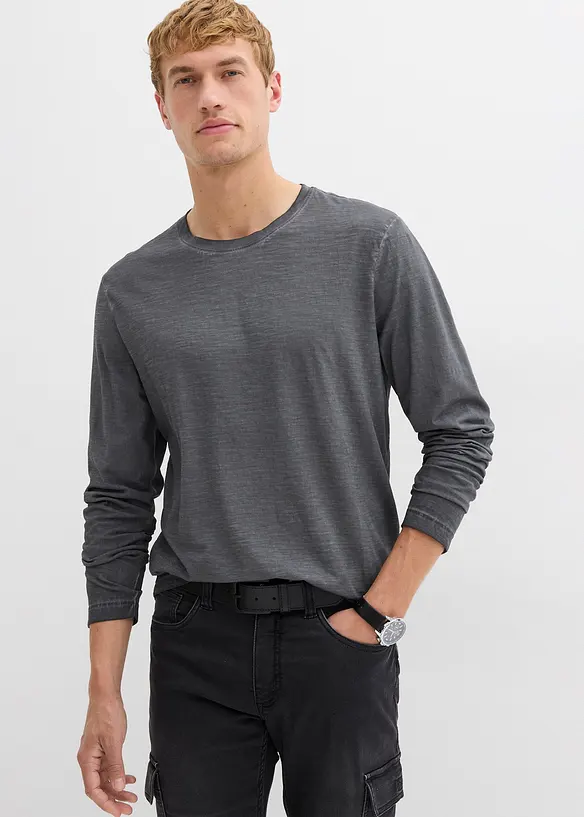 Lot de 2 T-shirts manches longues aspect délavé, bonprix