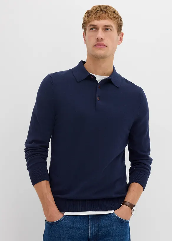 Feinstrick-Polopullover mit edler Merinowolle, Slim Fit, bonprix