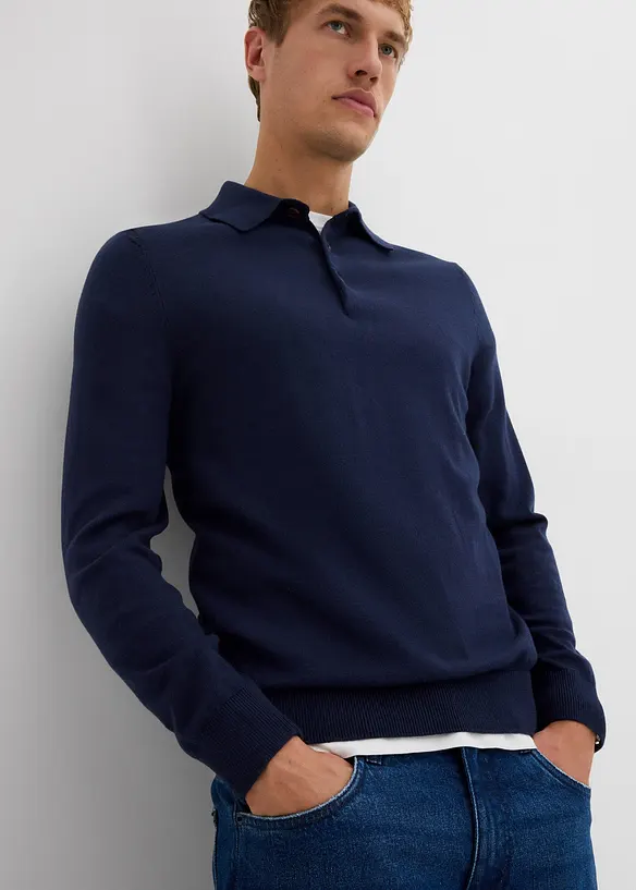 Feinstrick-Polopullover mit edler Merinowolle, Slim Fit, bonprix