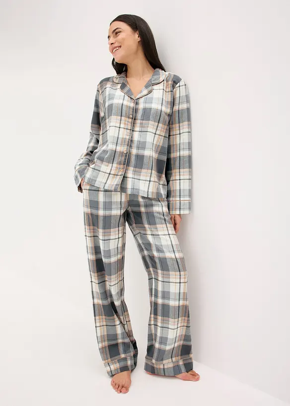 Gewebter Flanell Pyjama mit Glitzergarn und Geschenktasche, bonprix
