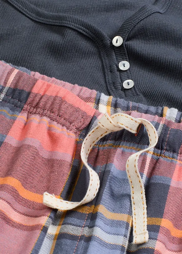 Pyjama mit Rippshirt und Flanellhose aus Glitzergarn, bonprix