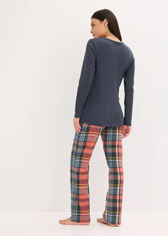 Pyjama mit Rippshirt und Flanellhose aus Glitzergarn, bonprix