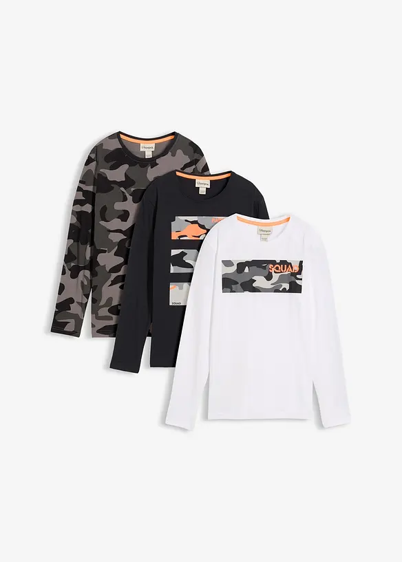 Lot de 3 T-shirts manches longues 100% coton, bonprix
