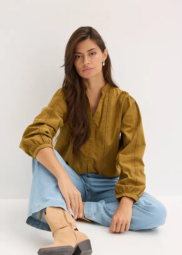Bluse aus Baumwolle mit Spitzen-Details, bonprix