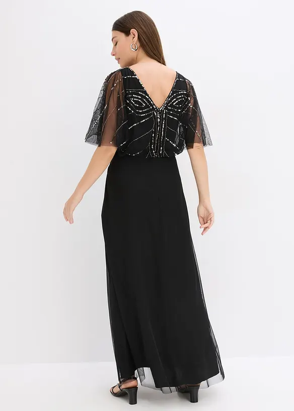 Robe longue en tulle fin avec sequins brodés, bonprix