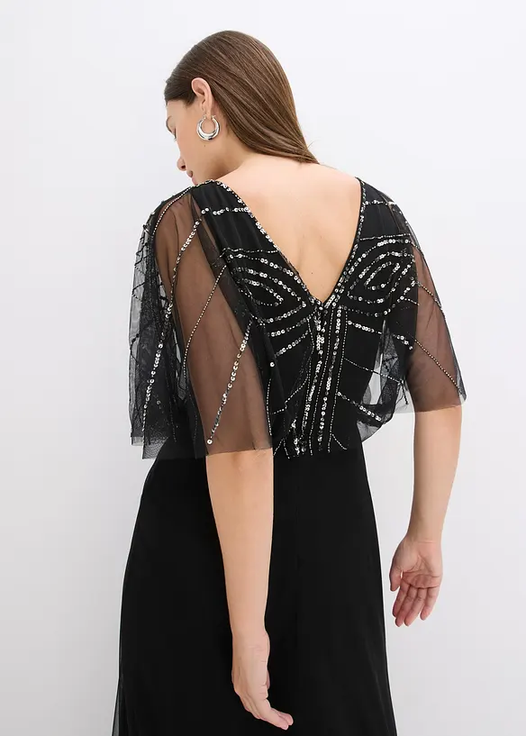 Robe longue en tulle fin avec sequins brodés, bonprix