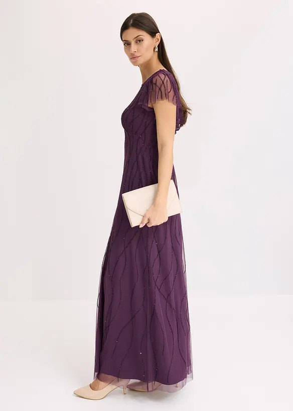 Maxikleid aus zartem Tüll mit Perlenstickerei, bonprix