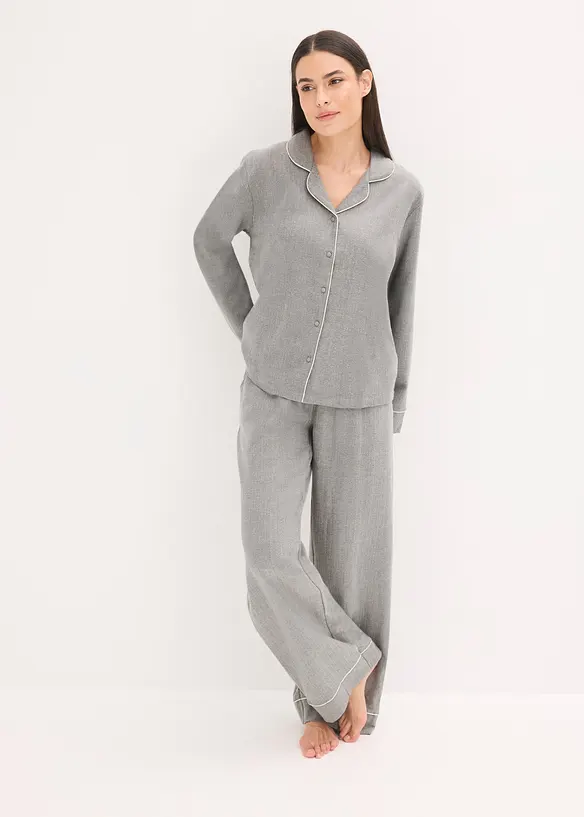 Gewebter Flanell Pyjama mit Fischgrätmuster, bonprix